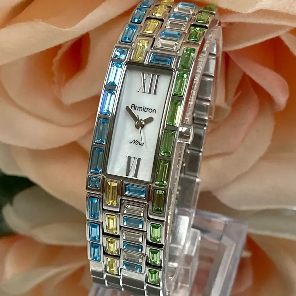 Armitron Now Multicolor Crystal Accented Silver-Tone Swiss Parts Dress Watch